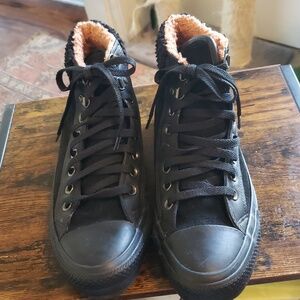 Chuck Taylor Converse Allstars Unisex Black Suede Sherpa Lined High Top Sneakers